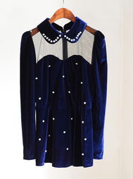 時(shí)尚與魅力的融合 NANA精品服飾2012秋冬性感鑲鉆翻領(lǐng)網(wǎng)紗拼接裙擺式絲絨打底衫